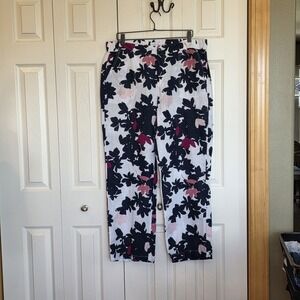 Liz Claiborne Women's Linen Blend Dress Pants Sz Lg White Navy Pink Wide Leg
